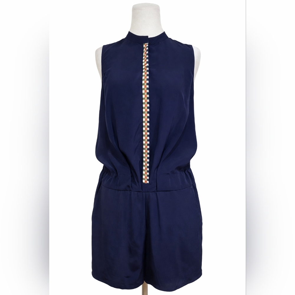 NWT Tory Burch Marguerite Blue Sleeveless Silk Designer Resort Romper Size XL - Picture 3 of 15